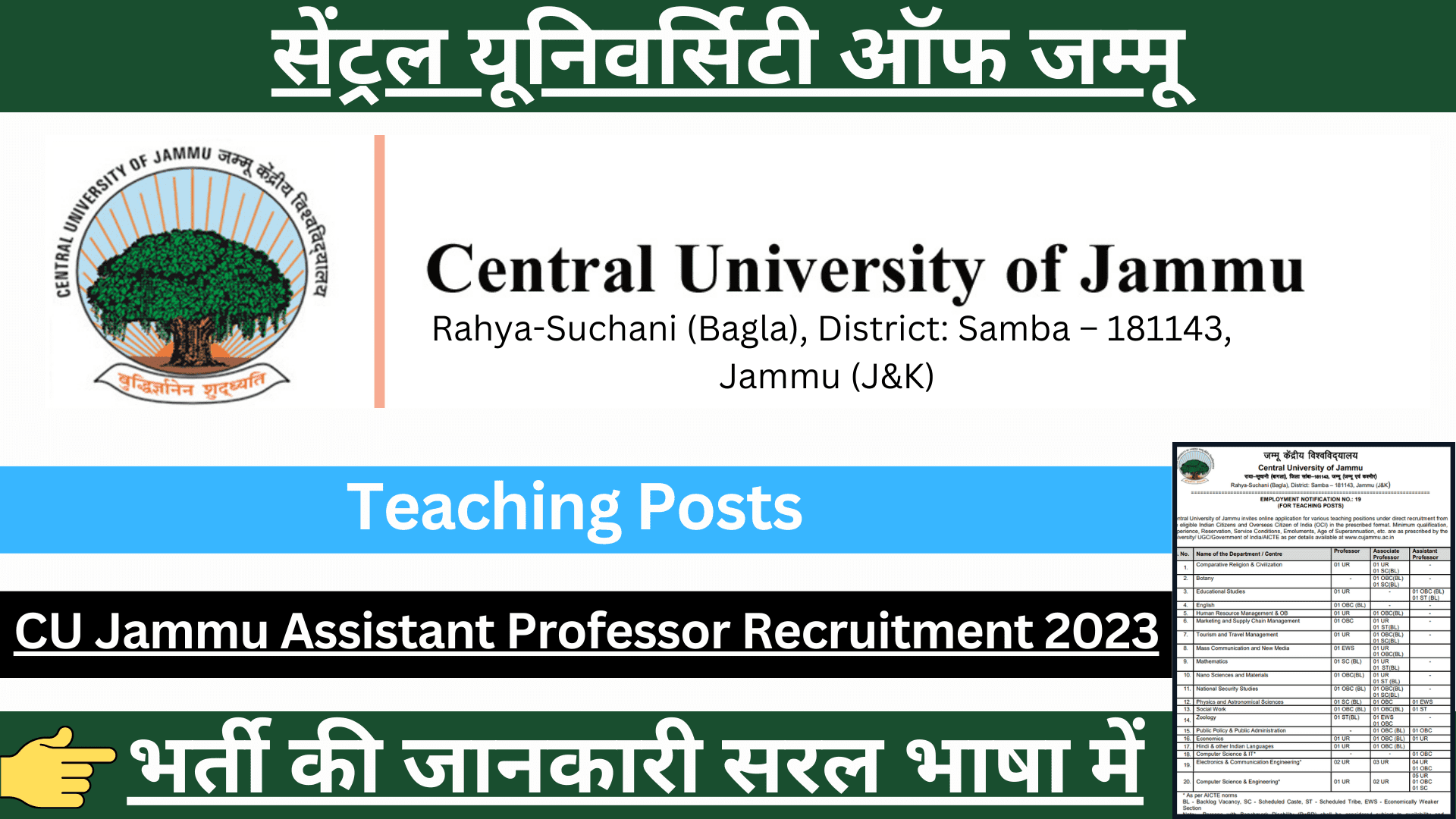 CU Jammu Assistant Professor Recruitment 2023