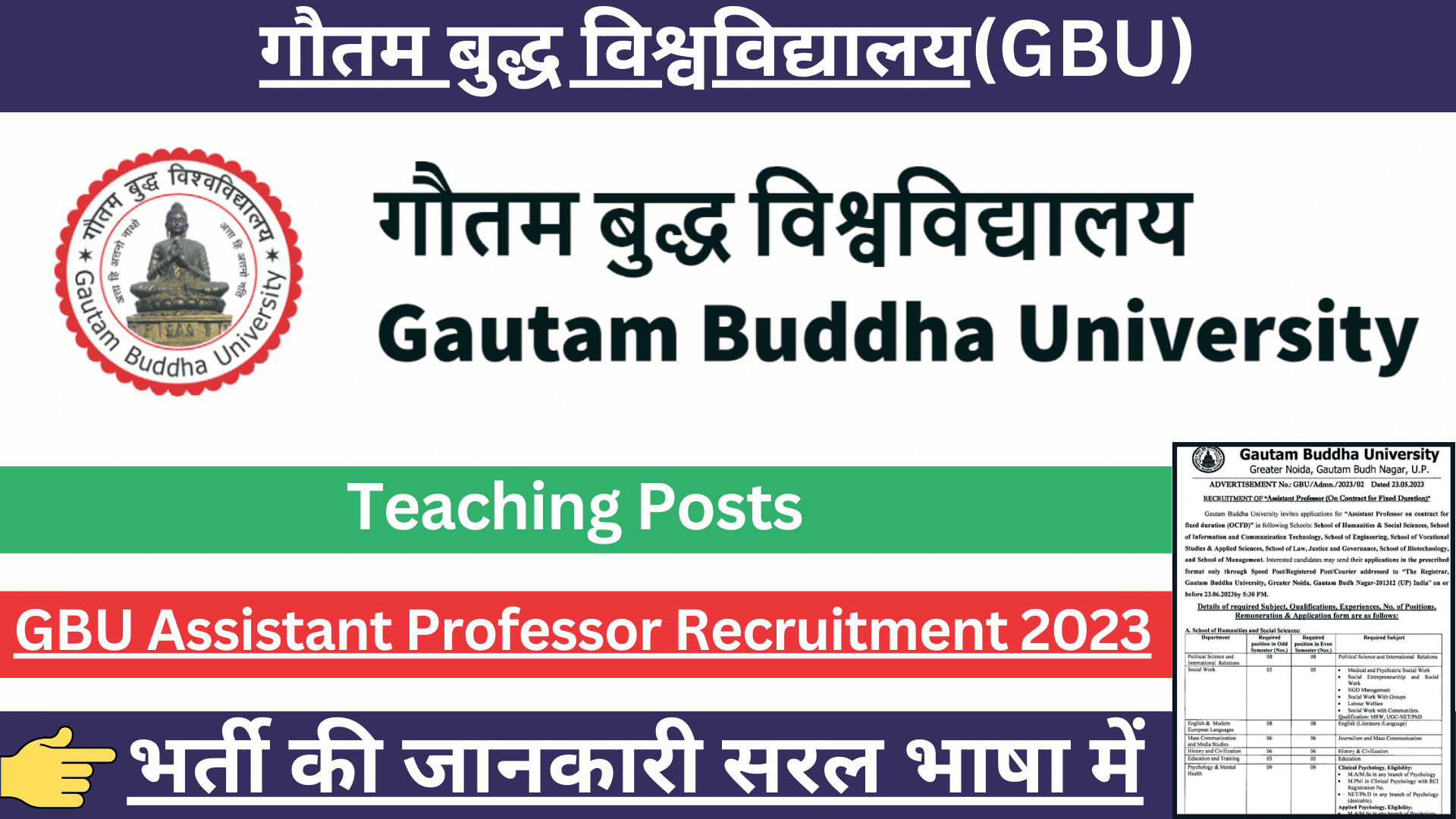 GBU Assistant Professor Recruitment 2023