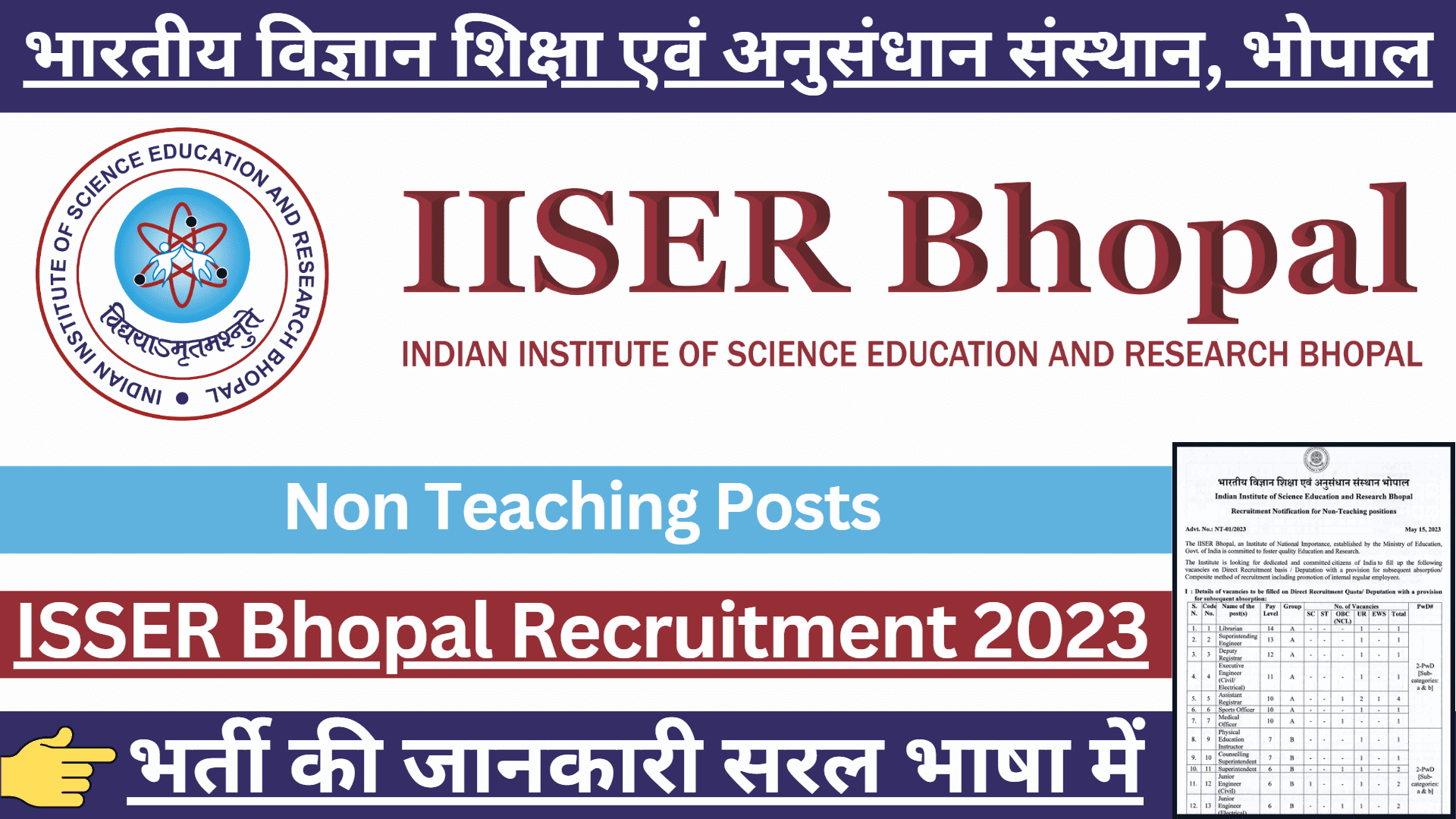 IISER Bhopal Non Teaching Recruitment 2023