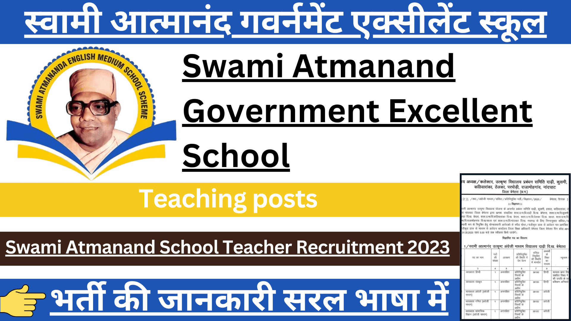 Swami Atmanand School Teacher Recruitment 2023