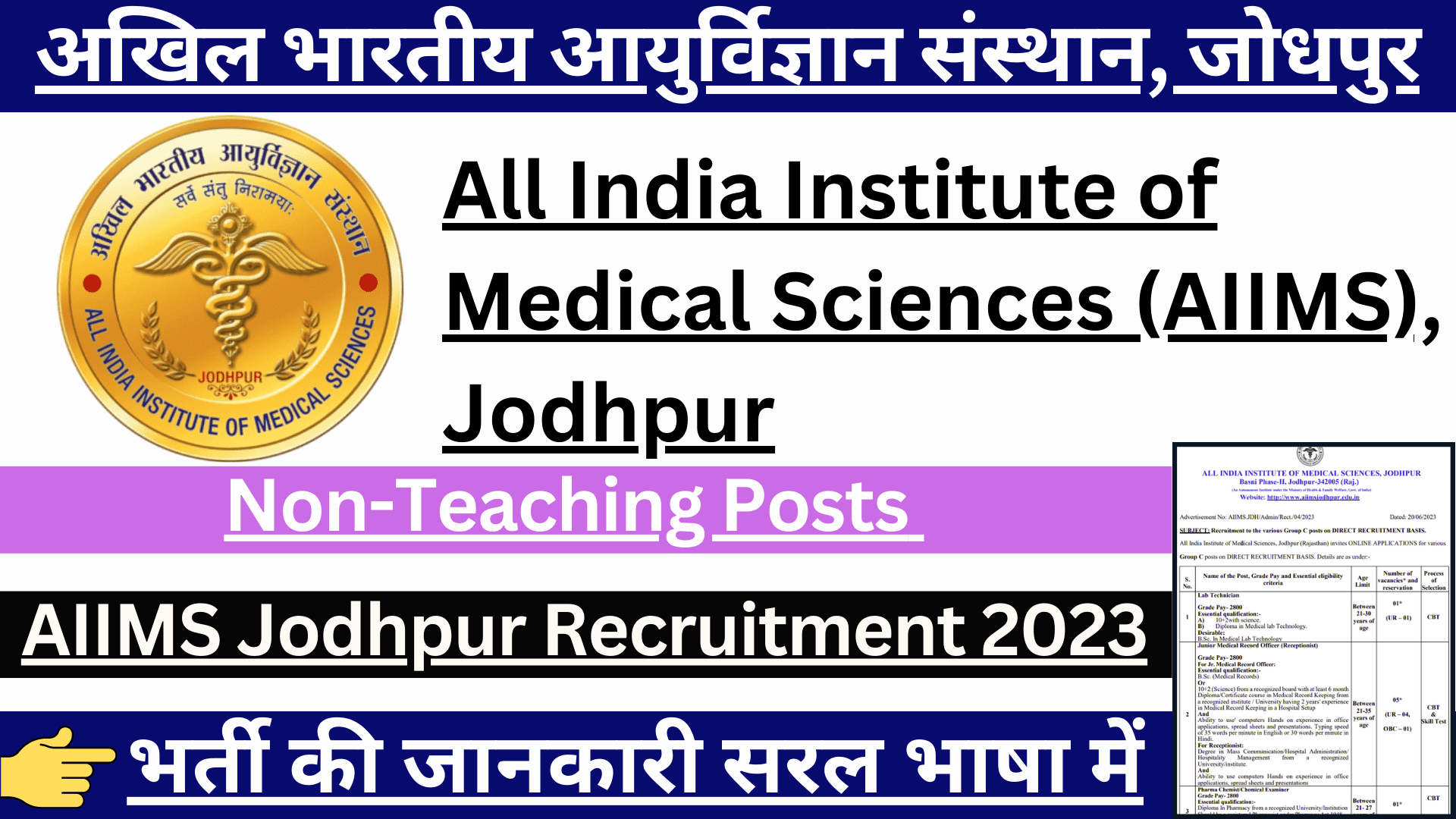 AIIMS Jodhpur Non-Teaching Recruitment 2023