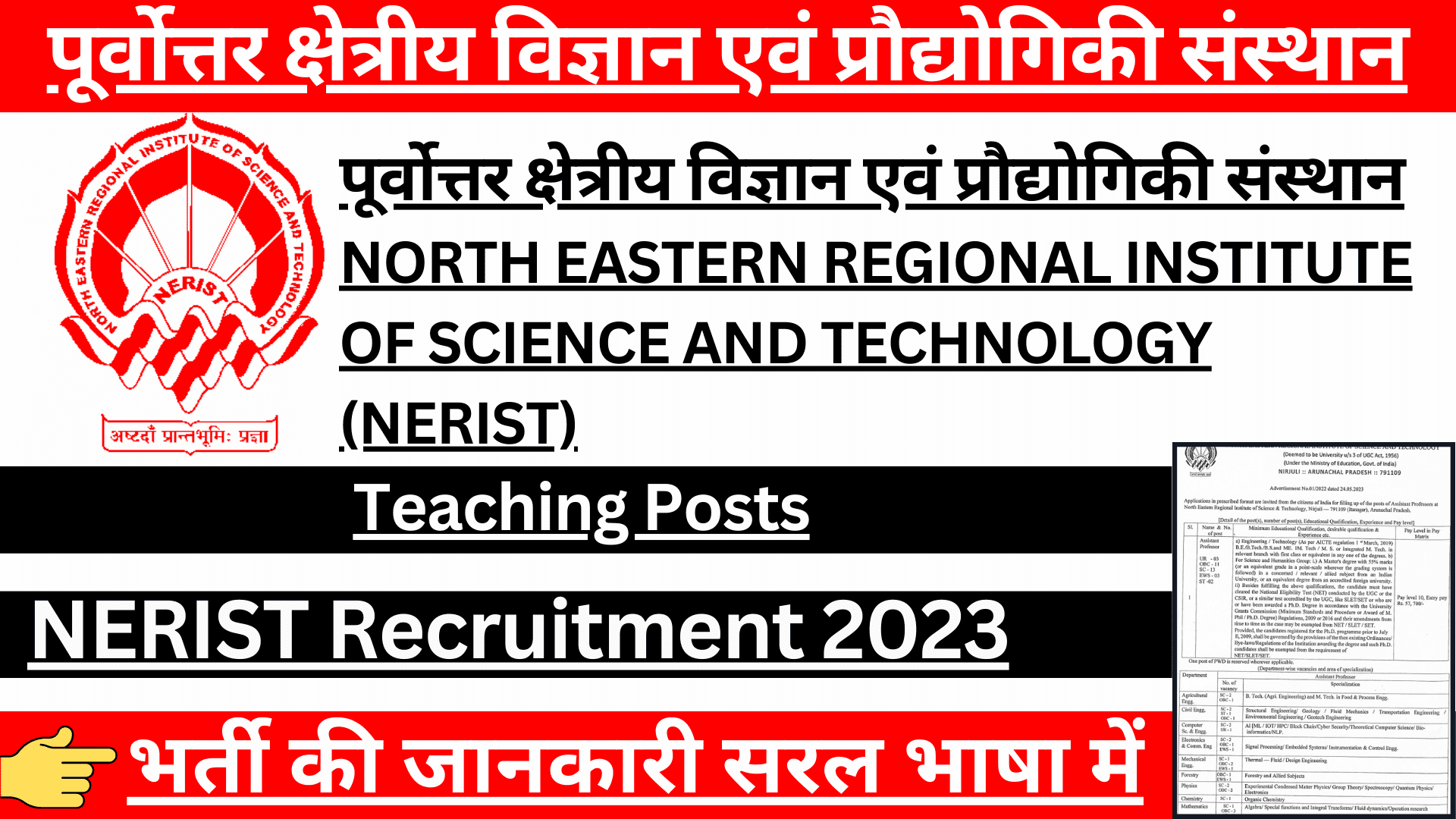 NERIST Assistant Professor Recruitment 2023
