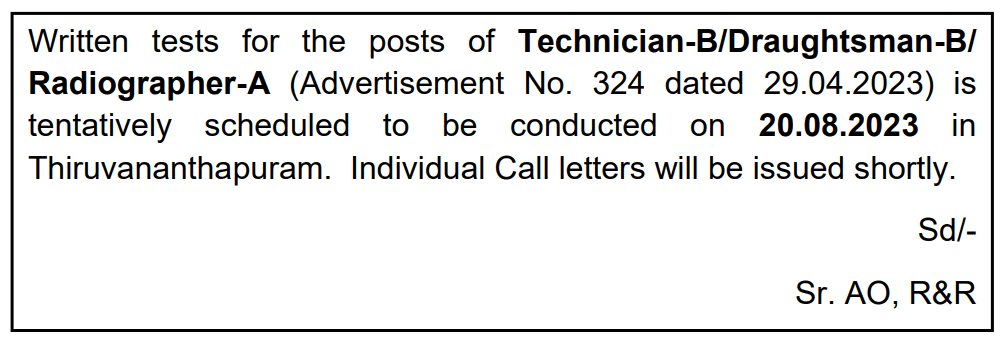 ISRO VSSC Technician Admit Card 2023