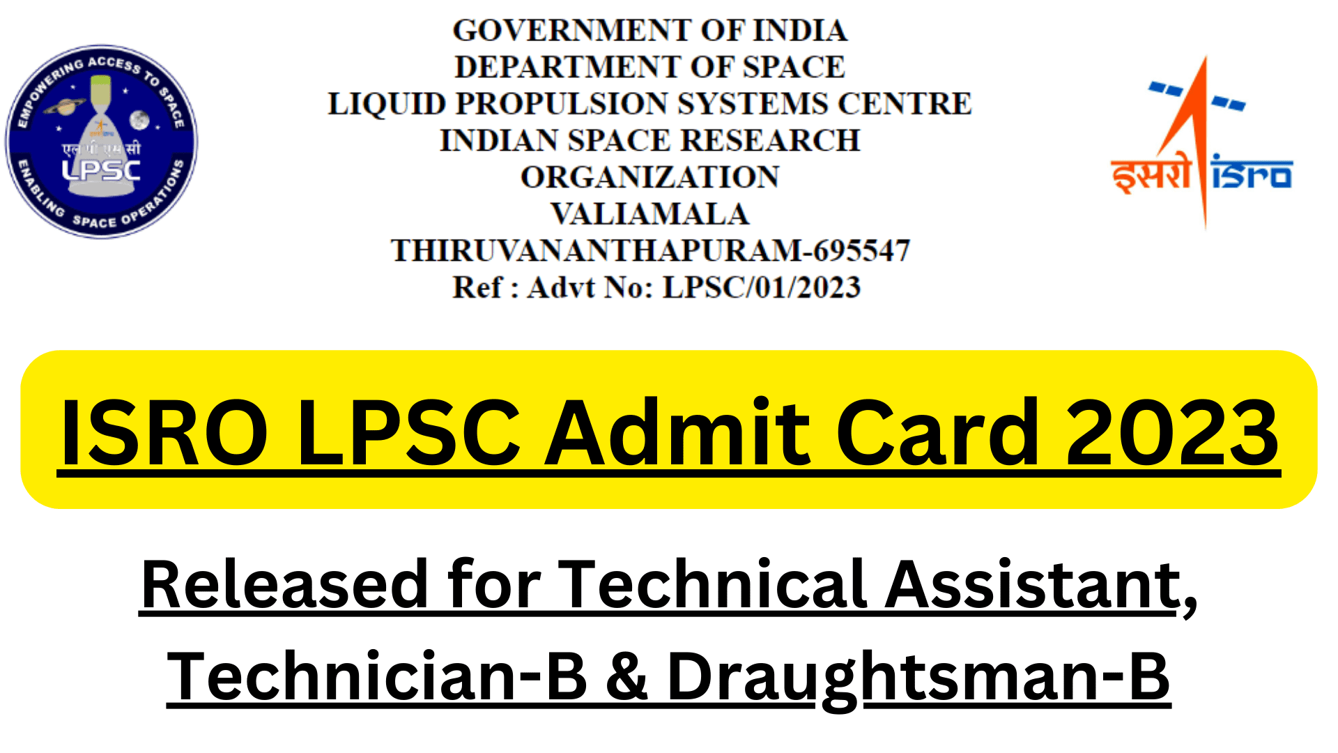 ISRO LPSC Admit Card 2023
