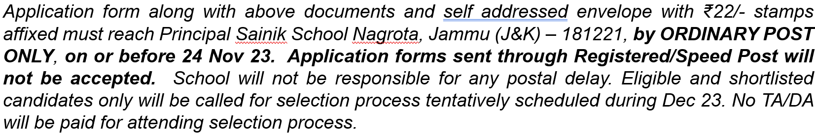 Sainik School Jammu Recruitment 2023 Hard Copy Submission Details