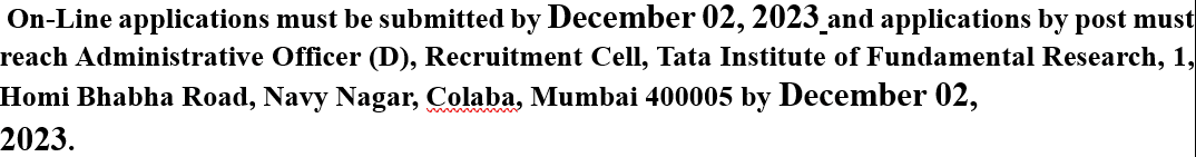 TIFR Mumbai Recruitment 2023 Hard Copy Submission Details