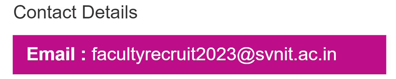 SVNIT Surat Faculty Recruitment 2024 Helpline