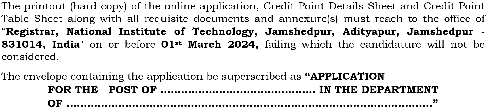 NIT Jamshedpur Assistant Professor Recruitment 2024 Hard Copy Submission Details